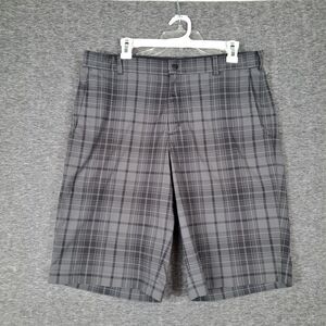 Nike Golf Tour Performance Shorts Mens 34 Gray Plaid Dri Fit Flat Front Stretch